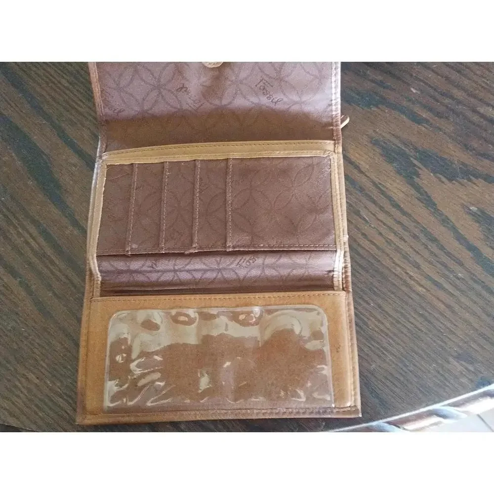 Y2K vintage fossil brown leather tri fold wallet‎